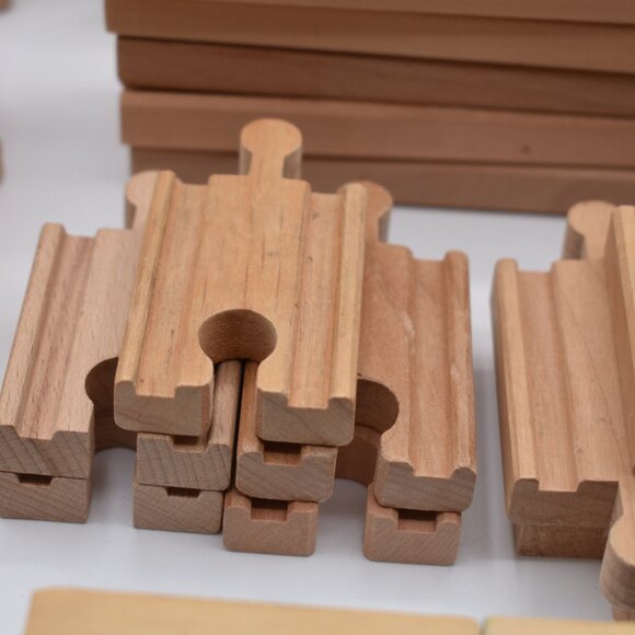 Lot of over 60 Tracks Curves Ramps Straights Ascending Wooden Railway Trains - Picture 10 of 16